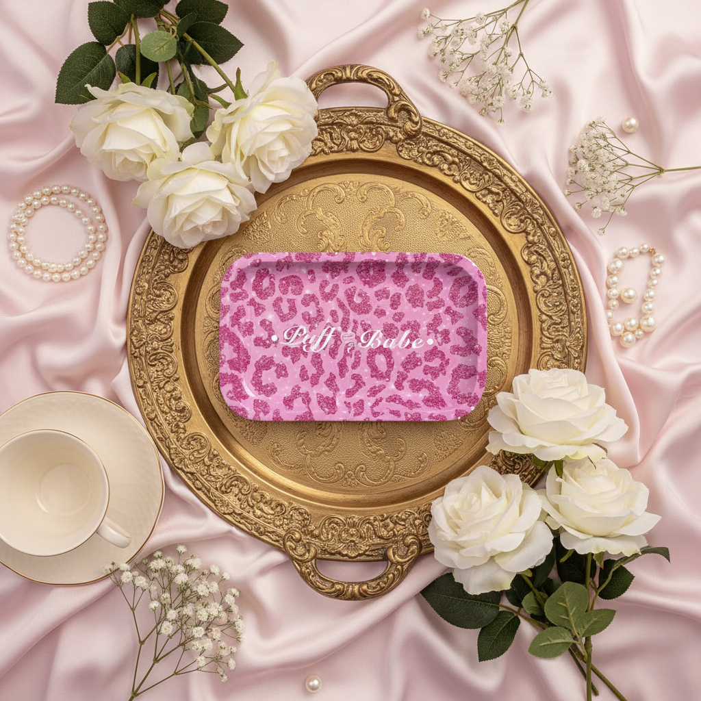 Pink Leopard Print Tray Elegant Flatlay