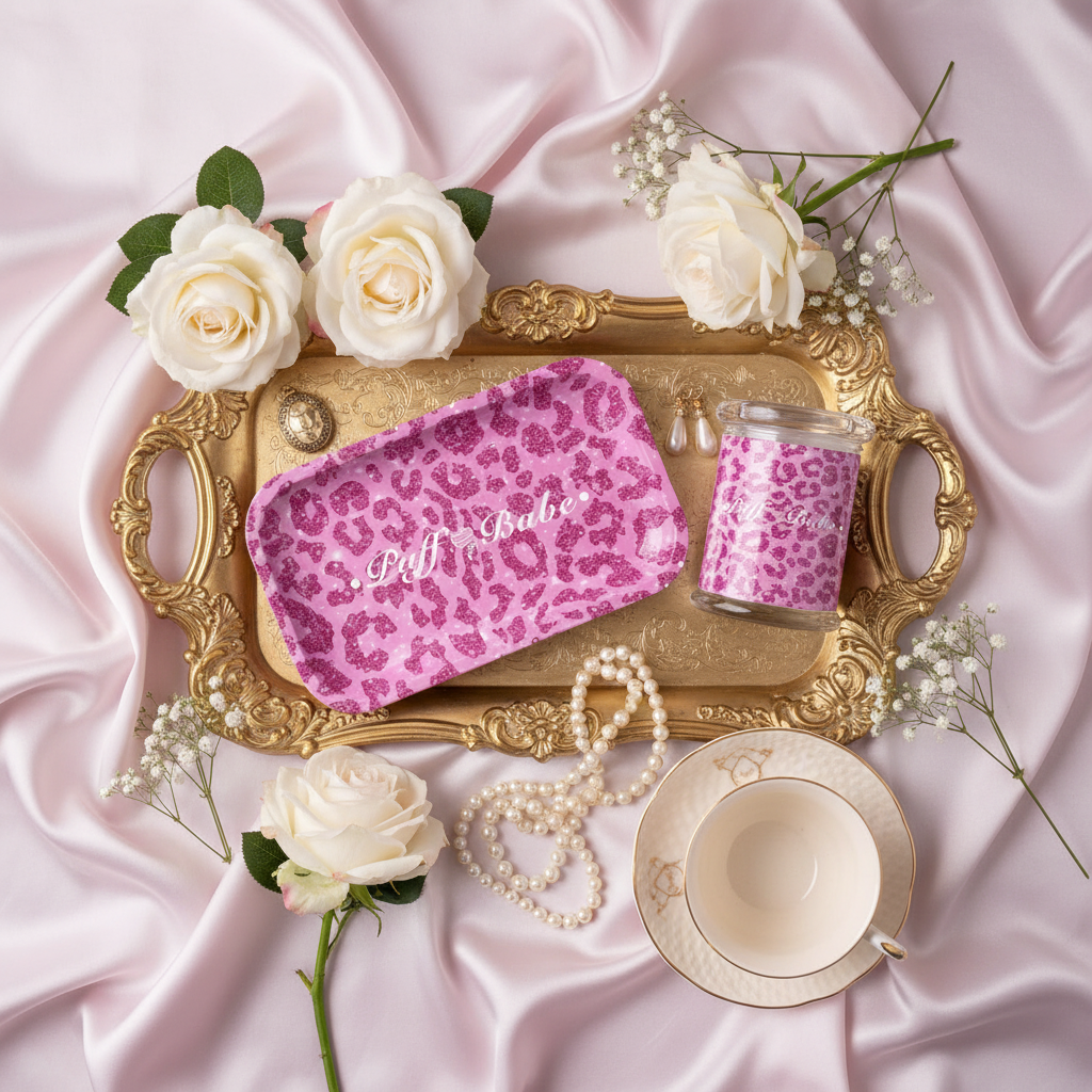 Pink Leopard Tray and Storage Pot Elegant Flatlay